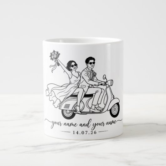 ペア結婚記念マグカップ 名入れ ジャンボコーヒーマグカップ (正面)