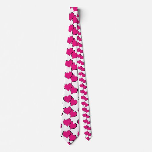 ペア赤いハート白 ネクタイ (正面)