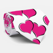 ペア赤いハート白 ネクタイ (ロール)