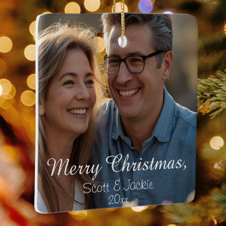 ペア カリグラフィー 白 写真 名入れ セラミックオーナメント