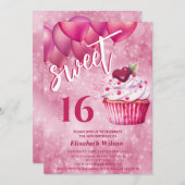 ペイクールンクガーリーバルーンカップケーキ 招待状 (正面/裏面)