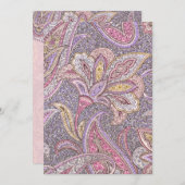 ペイズリーおよび花-誕生日の招待状 招待状 (正面/裏面)