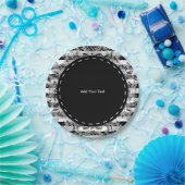 ペイズリーおよび黒いストライプなパターン|白及び灰色 ペーパープレート (パーティー)