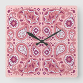 ペイズリーかわいらしデザイン花涙ドロップピンクス スクエア壁時計 (正面)