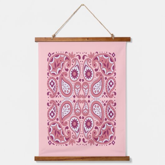 ペイズリーかわいらし抽象芸術パターンの濃淡(ピンク) 吊り下げ型タペストリー (正面)