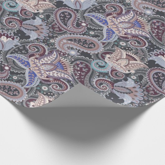 ペイズリーかわいらし花柄ヴィンテージ ラッピングペーパー (角)