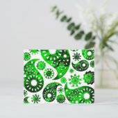 ペイズリーと緑の渦パターン ポストカード (スタンド正面)