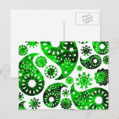 ペイズリーと緑の渦パターン ポストカード (正面/裏面)