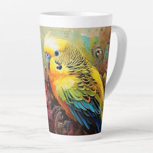 ペイズリーと花のインコ カフェラテマグ (右アングル)