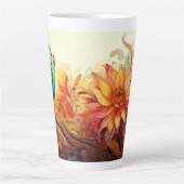 ペイズリーと花を持つ習慣的な青いインコ カフェラテマグ (正面)