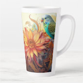 ペイズリーと花を持つ習慣的な青いインコ カフェラテマグ (右)