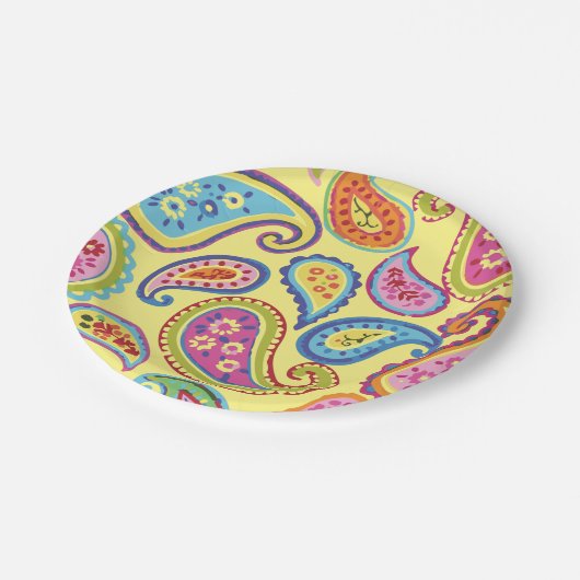 ペイズリーのかわいいカラフルの第1誕生会 ペーパープレート (アングル)