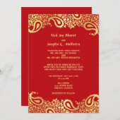 ペイズリーのエレガントなインドの結婚式の平らな招待状 招待状 (正面/裏面)