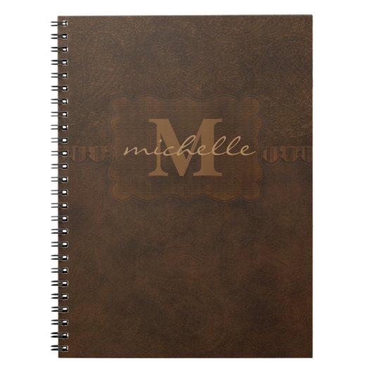 ペイズリーのエンボス革モノグラム ノートブック (正面)