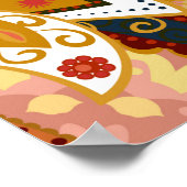 ペイズリーのシームレスなパターンと花のインディアンst ポスター (角)