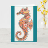 ペイズリーのタツノオトシゴ カード (黄色い花)