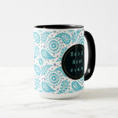 ペイズリーのティール(緑がかった色)パターン。 テキスト マグカップ (正面右)