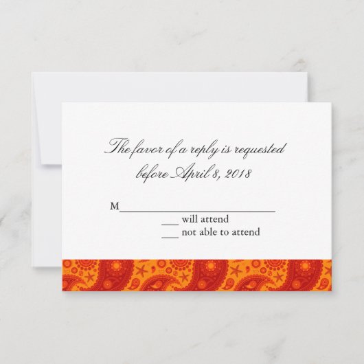 ペイズリーのヒトデ-暖かい夏の応答カード 出欠カード (正面)