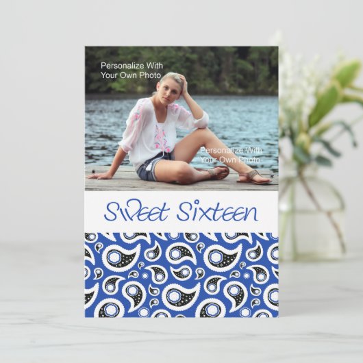 ペイズリーのブルーベリーのSweet sixteenの招待状 招待状 (スタンド正面)