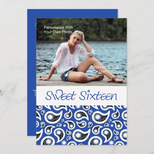 ペイズリーのブルーベリーのSweet sixteenの招待状 招待状 (正面/裏面)