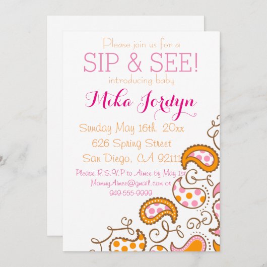 ペイズリーのベビーの一口は見、 招待状 (正面/裏面)