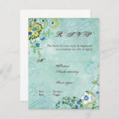 ペイズリーのモダンな花の華麗さの渦巻の結婚式 出欠カード (正面/裏面)