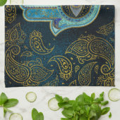 ペイズリーの背景が付いているHamsa装飾的な手 キッチンタオル (折り畳み)