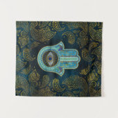 ペイズリーの背景が付いているHamsa装飾的な手 タペストリー (正面(横))