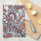 ペイズリーの花の落書きパターン キッチンタオル (四つ折り)