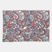 ペイズリーの花の落書きパターン キッチンタオル (横)