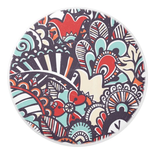 ペイズリーの花の落書きパターン セラミックノブ (正面)