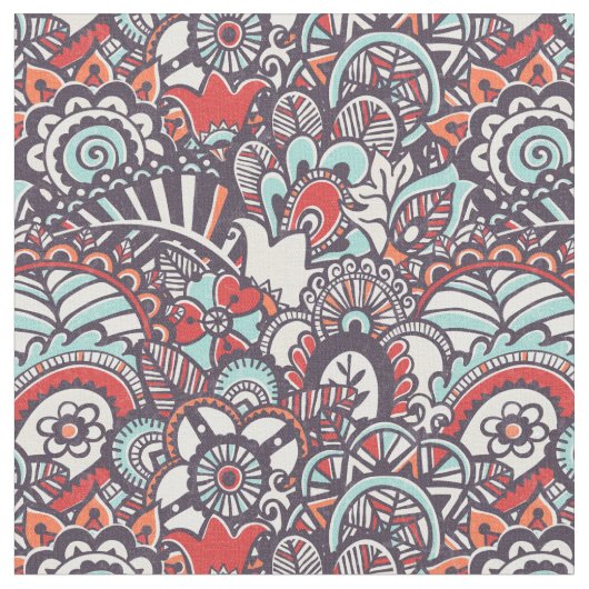 ペイズリーの花の落書きパターン ファブリック (クローズアップ)