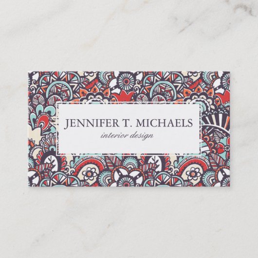 ペイズリーの花の落書きパターン 名刺 (正面)