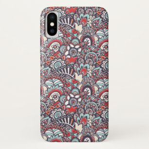 ペイズリーの花の落書きパターン iPhone X ケース