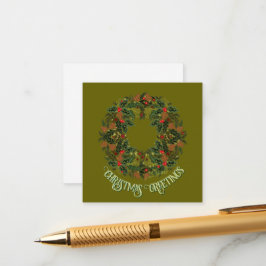 ペイズリーの花輪が緑の囲みに施されたクリスマスカード エンクロージャーカード