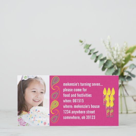 ペイズリーの誕生日フォト招待状 (スタンド正面)