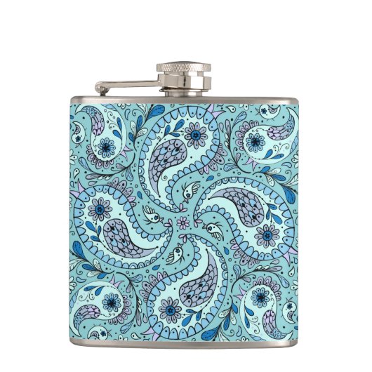 ペイズリーの鳥の赤ちゃん青 フラスク (正面)