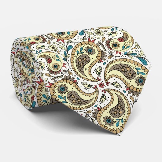 ペイズリーの鳥は黄色、茶色、白 ネクタイ (ロール)