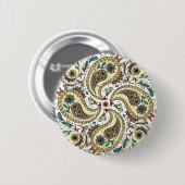 ペイズリーの鳥は黄色、茶色、白 缶バッジ (正面&裏面)
