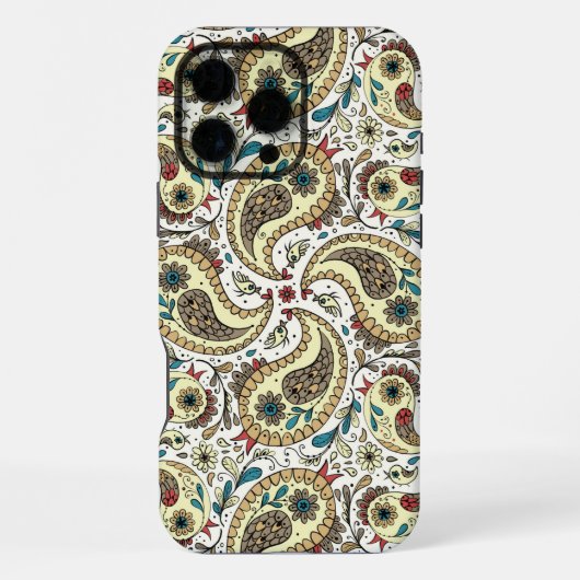 ペイズリーの鳥は黄色、茶色、白 iPhoneケース (裏面)