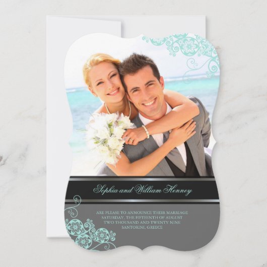 ペイズリーのBohoの花のヴィンテージのシックな写真の結婚式 招待状 (正面)