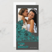 ペイズリーアステカサンキューティール(緑がかった色)炭 サンキューカード (正面/裏面)