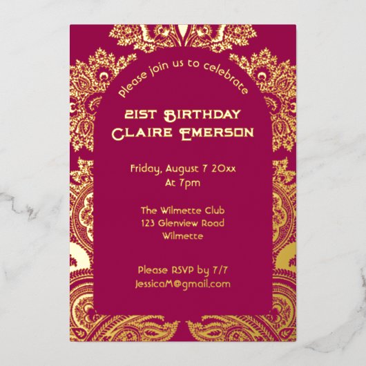 ペイズリーアーチ箔の招待 箔招待状 (正面)