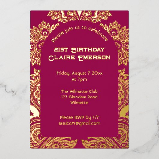 ペイズリーアーチ箔招待状 箔招待状 (正面)