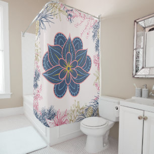 ペイズリーアート、青と紫のグラフィックアート シャワーカーテン