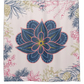 ペイズリーアート、青と紫のグラフィックアート シャワーカーテン (正面)