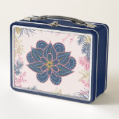 ペイズリーアート、青と紫のフローラ メタルランチボックス (正面)