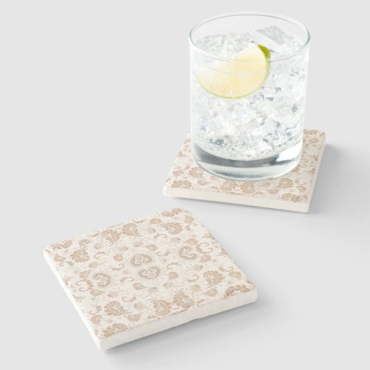 ペイズリーインBeigeエステモダンティックタンブラウン ストーンコースター (横)