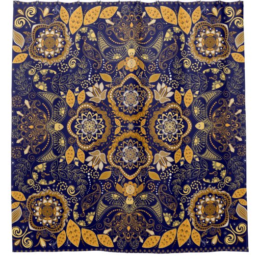 ペイズリーエレガンス：繊維デザインパターン シャワーカーテン (正面)