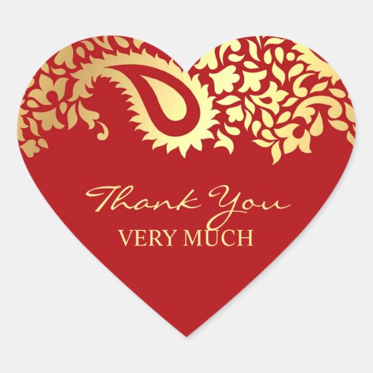 ペイズリーエレガントインディアン結婚ステッカー ハートシール (正面)